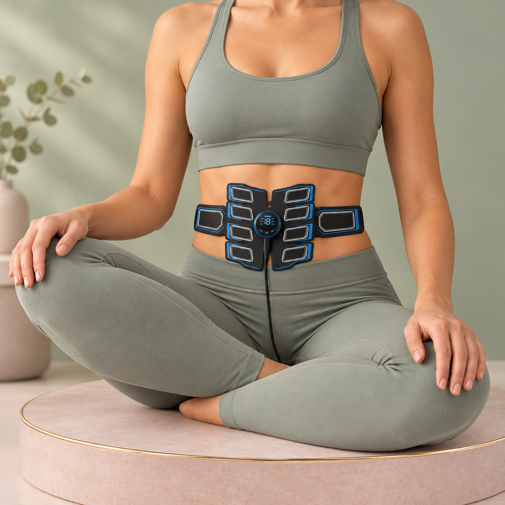 PulseEMS utilisé sur la zone abdominale par-dessus une tenue