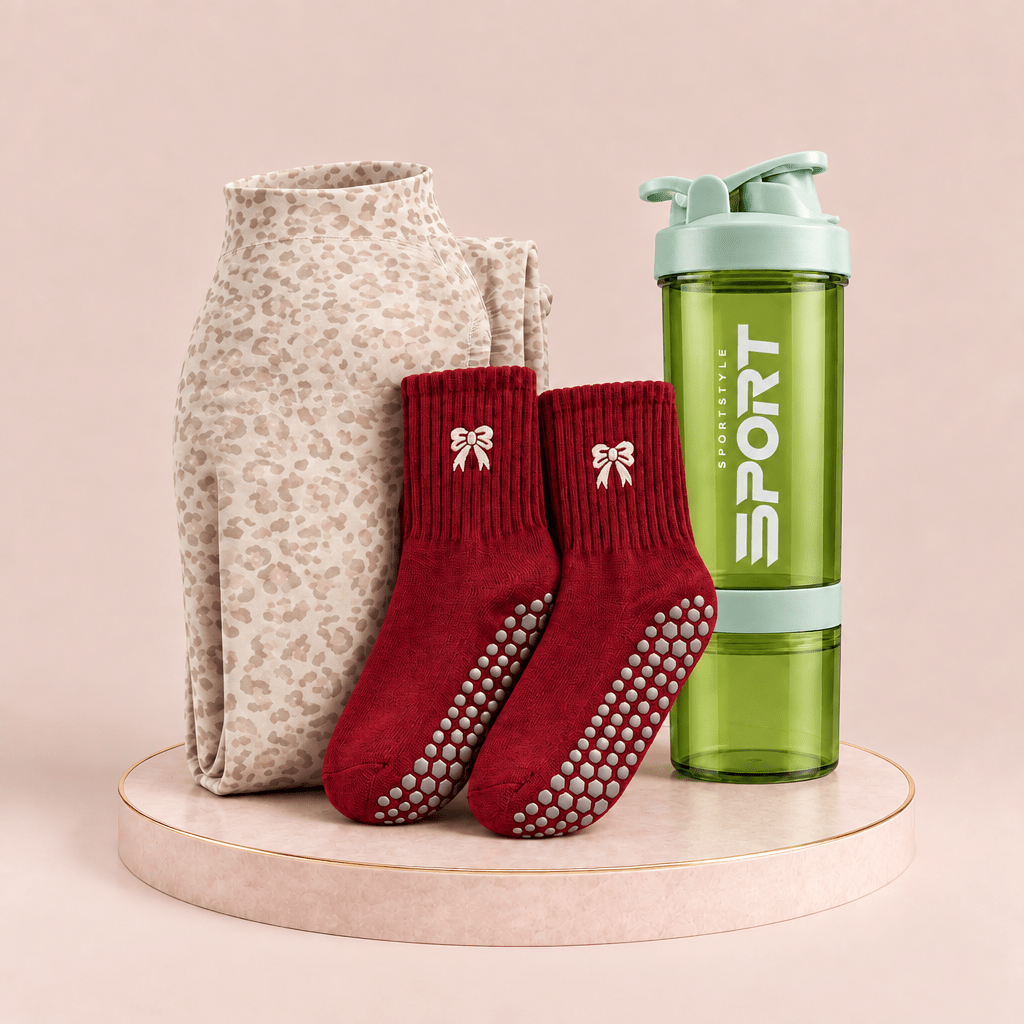  Pack Studio FitNova – legging léopard chaussettes et gourde